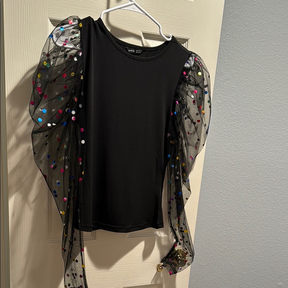 Black Mesh Sleeve Top